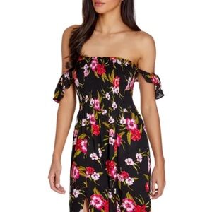 Guess Black Floral Smocked Maxi Dress